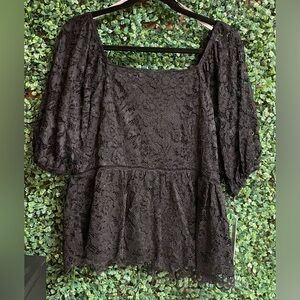 Nanette Lepore - Black Square Neck Lack Blouse - NWT - Medium